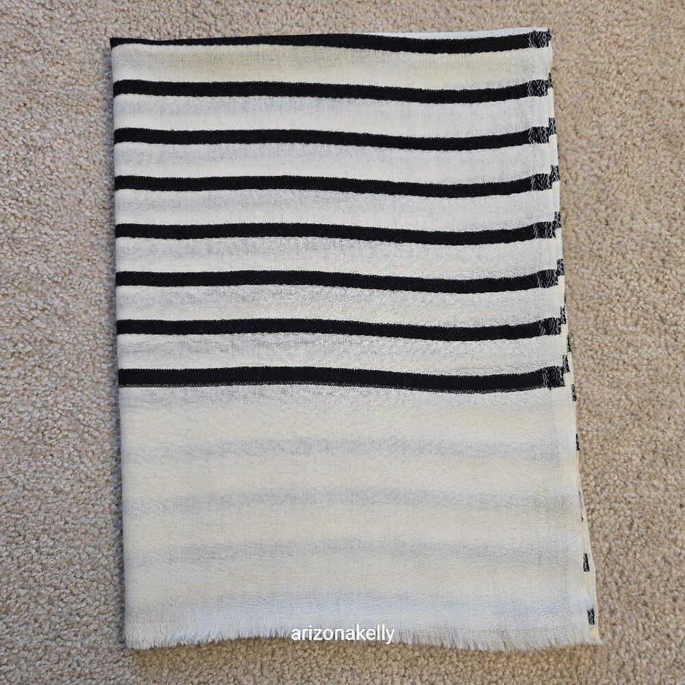 Ivory Cashmere Scarf With Black Stripes